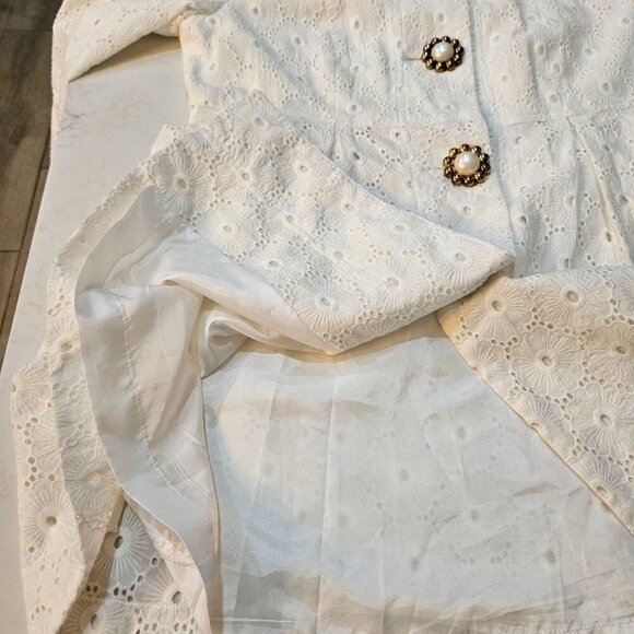 Skirtin Around Coat Dress Size 8 White Eyelet Cotton Y2K Retro Vintage Boho - Picture 8 of 14